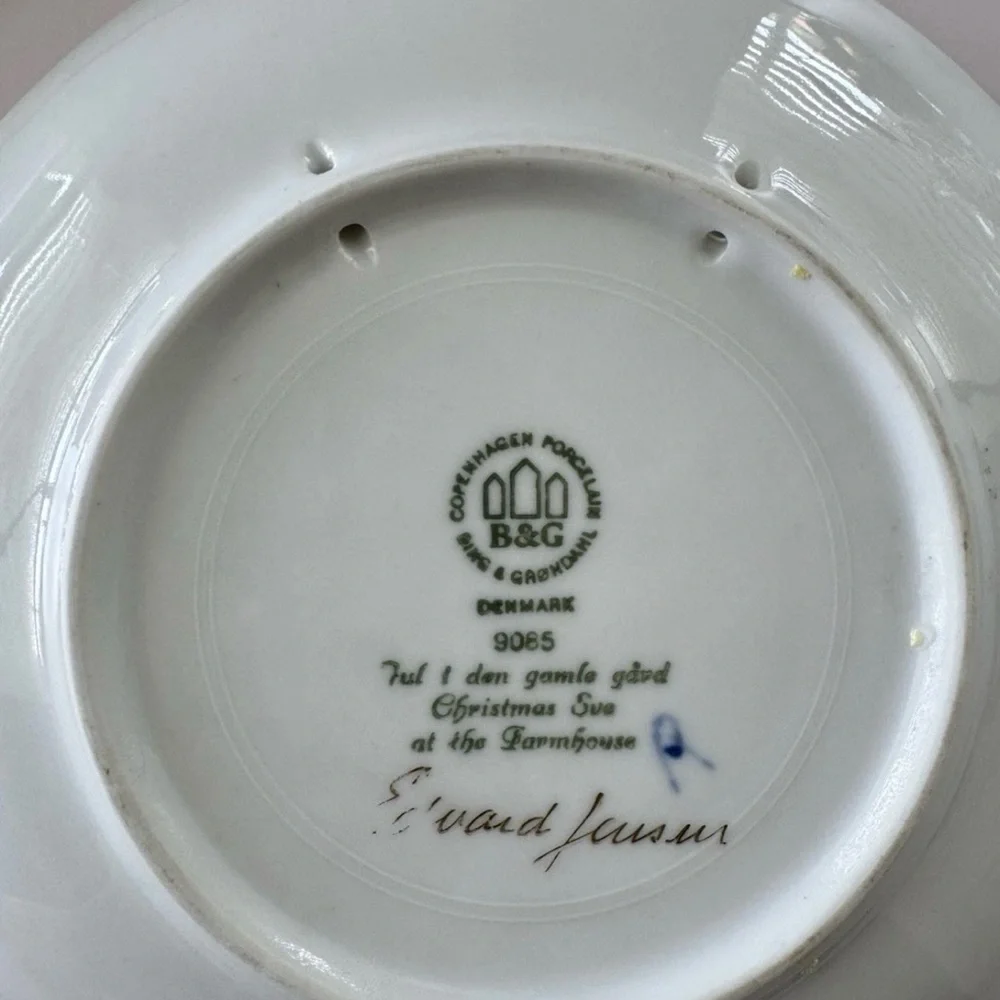 Signed B&G Christmas Plates 1985 & 1986 Edvard Jensen Denmark Porcelain